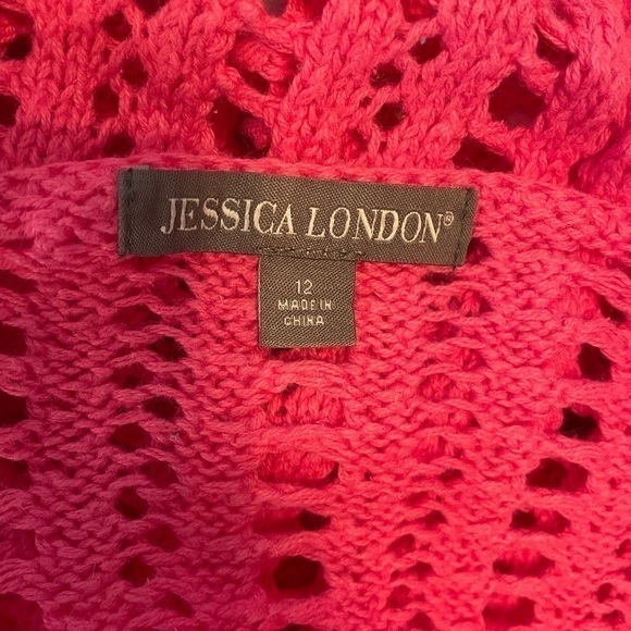 Jessica London pink long crochet knit cardigan sweater size 12 NWOT - Picture 5 of 6